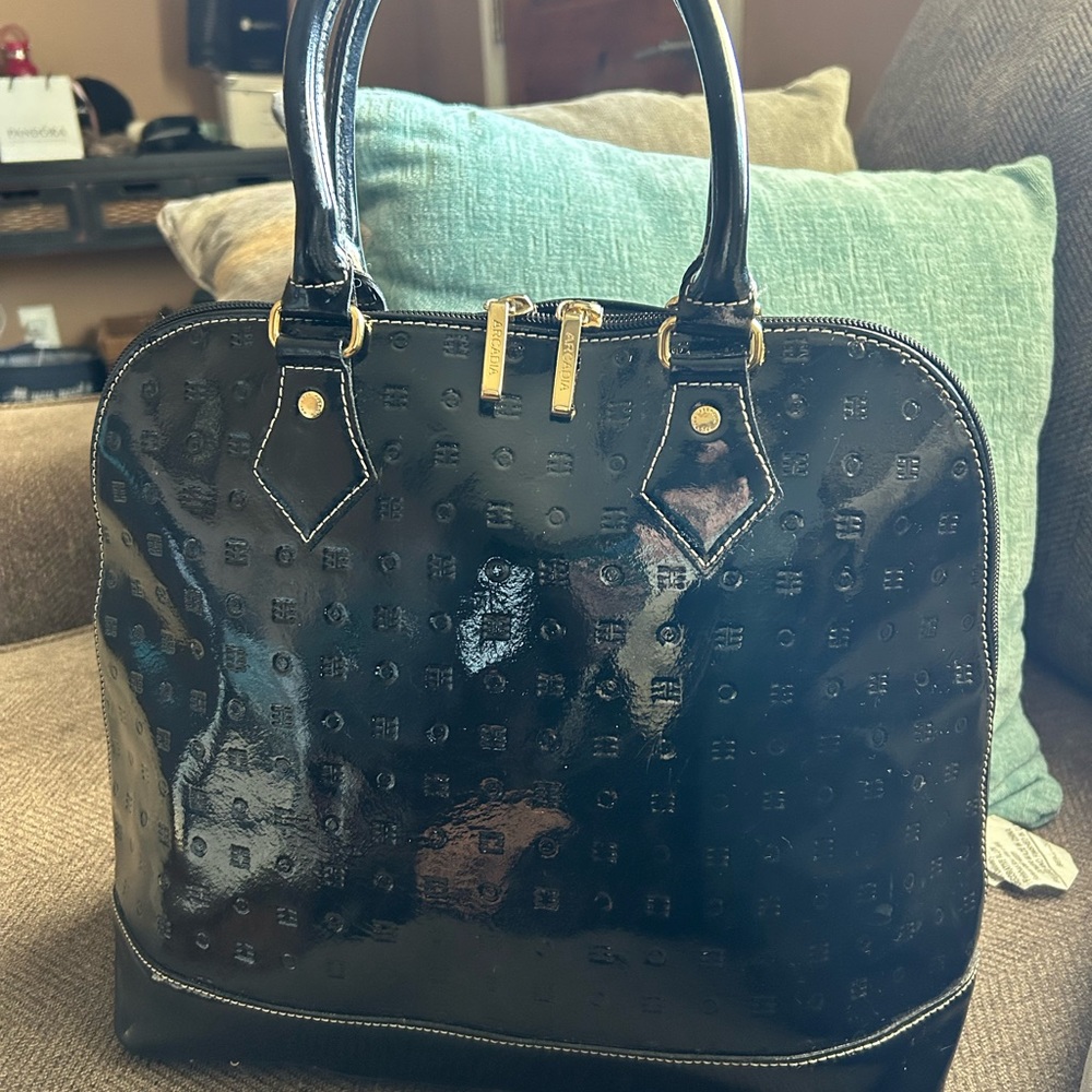 Arcadia patent leather satchel handbag large